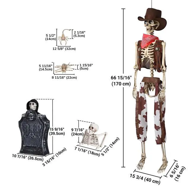Alt view image 7 of 7 - Yescom 5.6 Ft Cowboy Skeleton w/ Halloween Tombstone Half Skeleton 2 Spider 2 Scorpion Party Decorations 2026