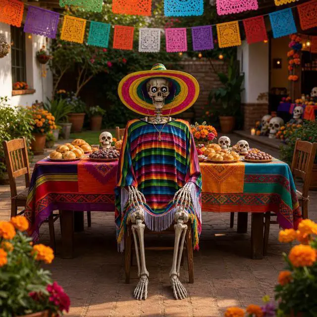 Main image of Yescom 5.6ft Life Size Posable Skeleton Halloween Movable Jaw w/ Shawl Sombrero