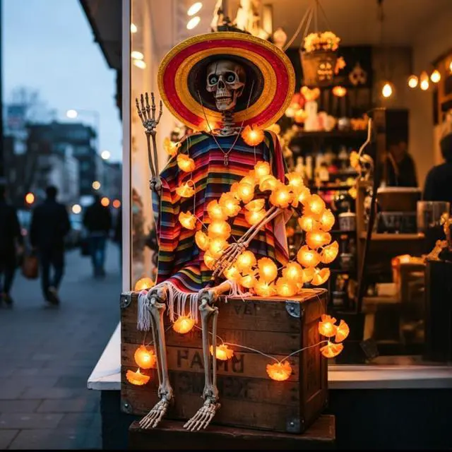 Main image of Yescom Life Size Skeletons 5.6ft w/ 10FT 20 LEDs Marigold Fairy Lights Halloween