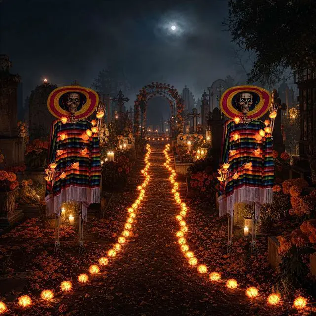 Main image of Yescom 2 Pcs Life Size Skeletons 5.6ft with 20FT 40 LEDs Marigold Fairy Lights
