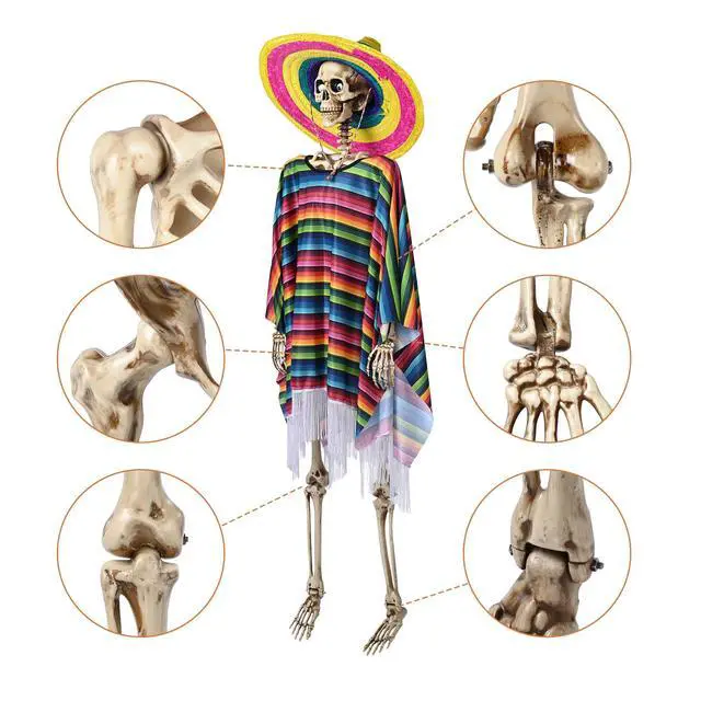 Alt view image 5 of 7 - Yescom 2 Pcs Life Size Skeletons 5.6ft with 20FT 40 LEDs Marigold Fairy Lights