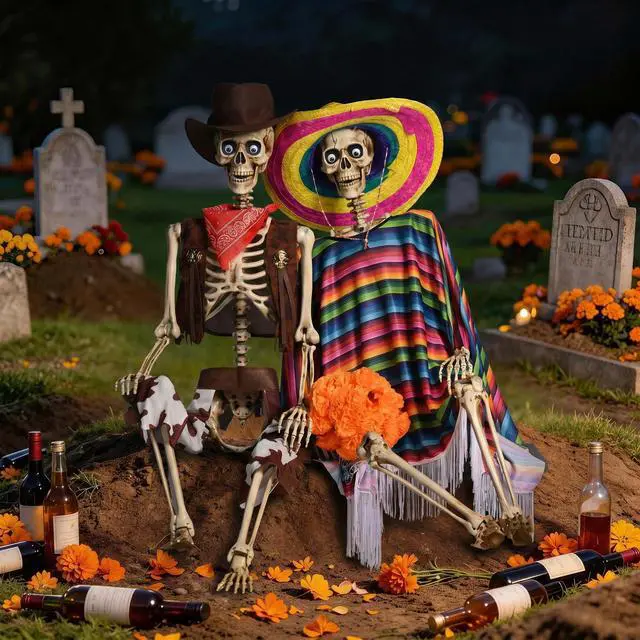 Main image of Yescom 2 Pack Life Size Skeleton Decorations Fully Posable Halloween Yard Décor