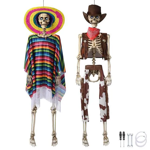 Alt view image 5 of 7 - Yescom 2 Pack Life Size Skeleton Decorations Fully Posable Halloween Yard Décor