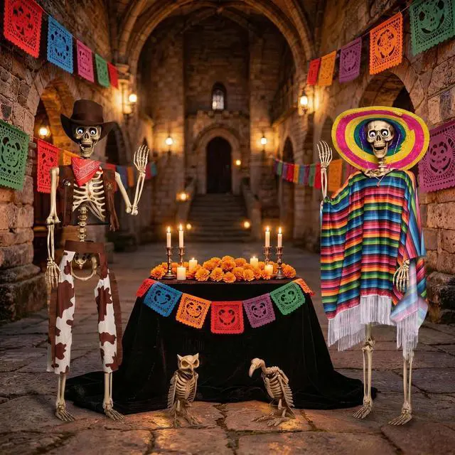 Alt view image 7 of 7 - Yescom 2 Pack Life Size Skeleton Decorations Fully Posable Halloween Yard Décor