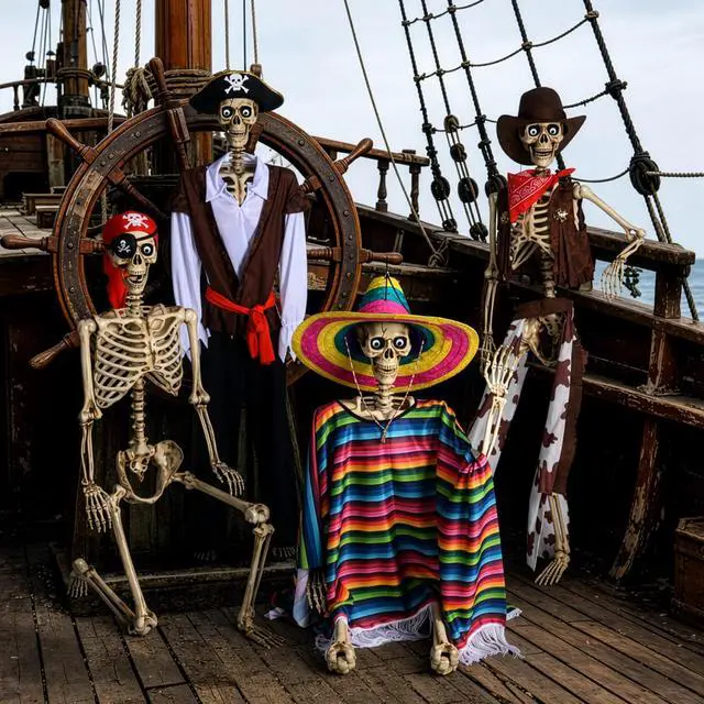 Alt view image 7 of 7 - Yescom 4 Pack Life Size Skeleton Decorations Fully Posable Halloween Yard Décor