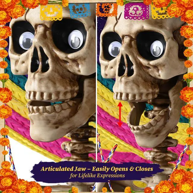 Alt view image 3 of 7 - Yescom Life Size Skeletons 5.6ft w/ 10FT 20 LEDs Marigold Fairy Lights Halloween