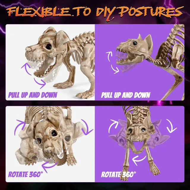 Alt view image 6 of 7 - Yescom 5.6FT Day of the Dead Life Size Skeleton w/ Sombrero Dog & Cat Halloween