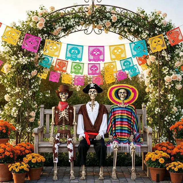 Alt view image 2 of 7 - Yescom 3 Pack Life Size Skeleton Posable for Day of the Dead Halloween Decor