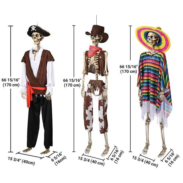 Alt view image 5 of 7 - Yescom 3 Pack Life Size Skeleton Posable for Day of the Dead Halloween Decor