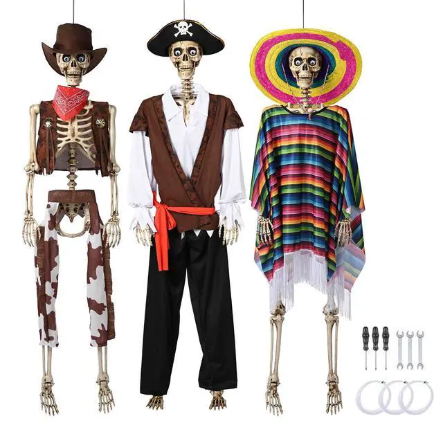 Alt view image 6 of 7 - Yescom 3 Pack Life Size Skeleton Posable for Day of the Dead Halloween Decor