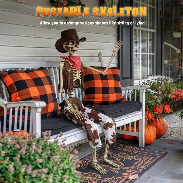 Alt view image 3 of 7 - Yescom 3 Pcs Halloween Skeleton 5.6 Ft Life Size Pirate Captain & Cowboy Full Body Bone Party 2026