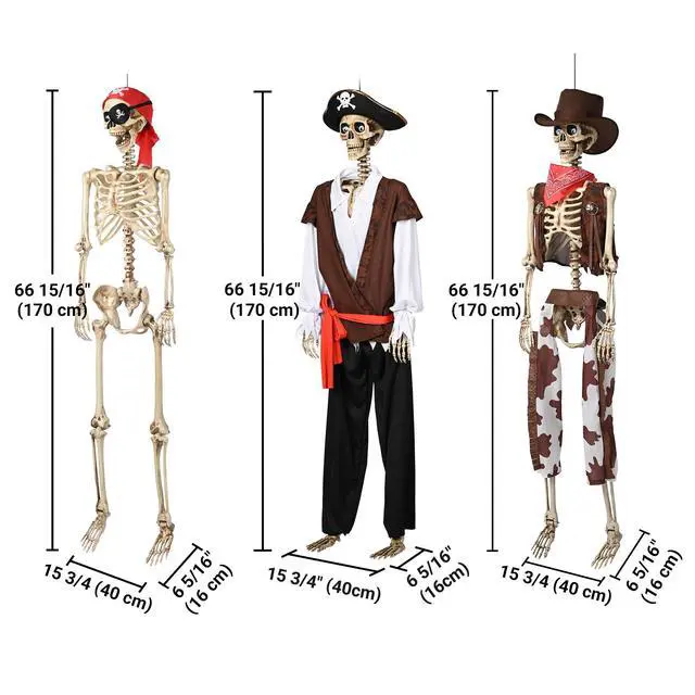 Alt view image 6 of 7 - Yescom 3 Pcs Halloween Skeleton 5.6 Ft Life Size Pirate Captain & Cowboy Full Body Bone Party 2026