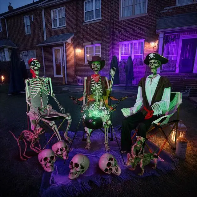 Main image of Yescom 3Pcs Life Size Skeleton Pirate/Captain/Cowboy with Witches Cauldron 4Pcs Human Skull Party Decoration 2026