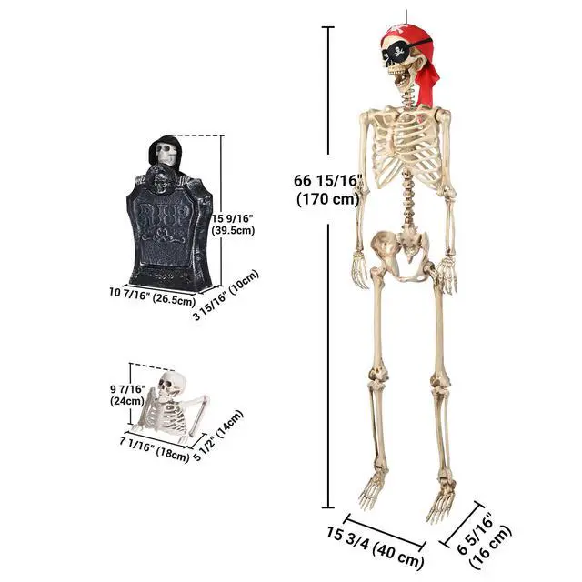 Alt view image 7 of 7 - Yescom 5.6 Ft Pirate Skeleton with 15" Animated Halloween Tombstone & Half Skeleton Party 2026