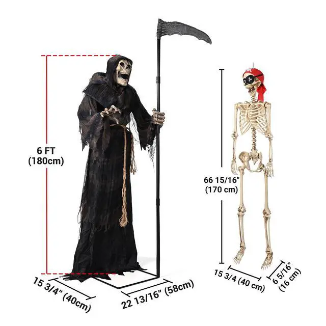 Alt view image 7 of 7 - Yescom 6 Ft Grim Reaper Halloween Animatronics Prop AC 100V-240V & Pirate Skeleton Life Size Human Bones 2026