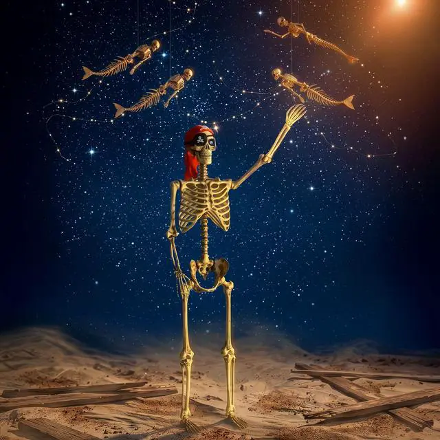 Alt view image 2 of 7 - Yescom 5.6 Ft Life Size Pirate Skeleton w/ 4 Pcs Mermaid Skeleton Halloween Decorations 2026