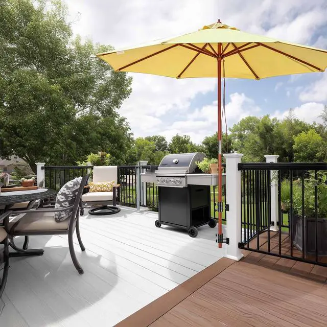 Main image of Yescom 9ft Solid Wood Patio Umbrella with Heavy Duty Deck Corner Mount Kit Bracket & Pulley System for Backyard BBQ Gathering, Creamy Butter Yellow