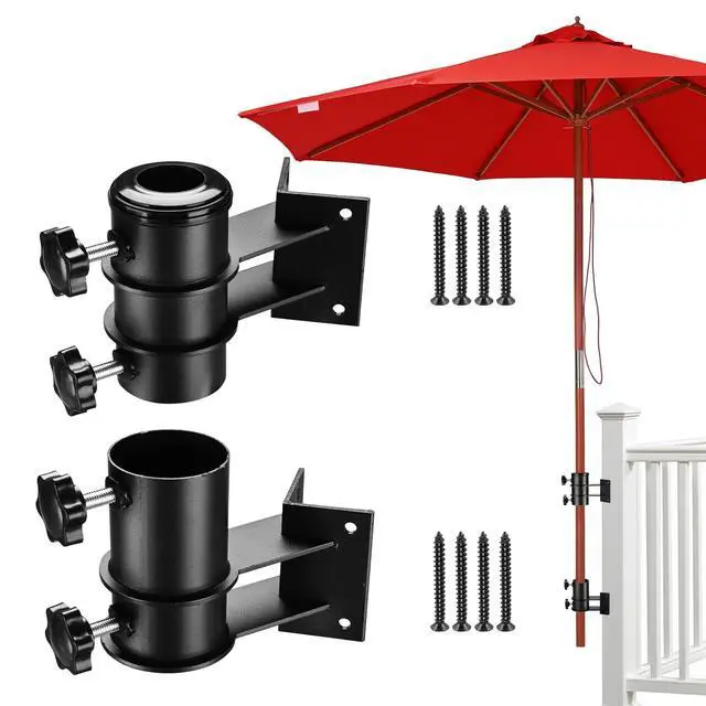 Alt view image 3 of 7 - Yescom 9ft Solid Wood Patio Umbrella with Heavy Duty Deck Corner Mount Kit Bracket & Pulley System for Backyard BBQ Gathering, Classic Red
