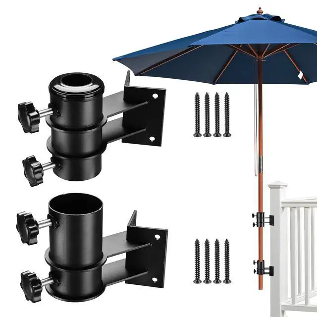 Alt view image 3 of 7 - Yescom 9ft Solid Wood Patio Umbrella with Heavy Duty Deck Corner Mount Kit Bracket & Pulley System for Backyard BBQ Gathering, Navy Blue