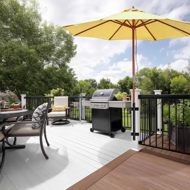 Main image of Yescom 9' Solid Wood Patio Umbrella with Heavy Duty Deck No-Drill Mount Kit Bracket & Pulley System for Backyard BBQ Gathering, Creamy Butter Yellow