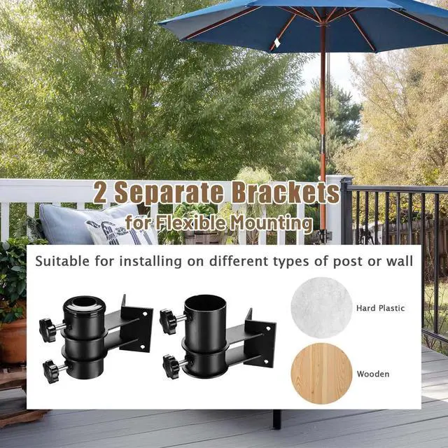 Alt view image 6 of 7 - Yescom 9ft Solid Wood Patio Umbrella with Heavy Duty Deck Corner Mount Kit Bracket & Pulley System for Backyard BBQ Gathering, Creamy Butter Yellow