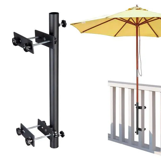 Alt view image 3 of 7 - Yescom 9' Solid Wood Patio Umbrella with Heavy Duty Deck No-Drill Mount Kit Bracket & Pulley System for Backyard BBQ Gathering, Creamy Butter Yellow