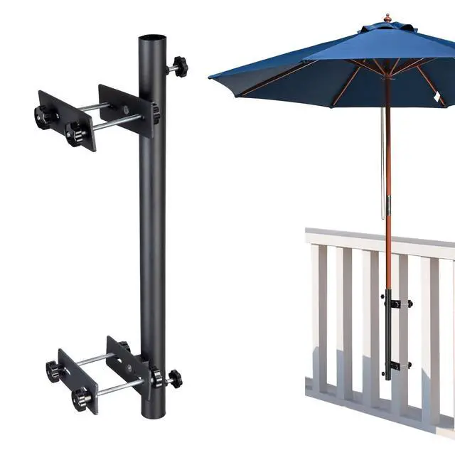 Alt view image 3 of 7 - Yescom 9' Solid Wood Patio Umbrella with Heavy Duty Deck No-Drill Mount Kit Bracket & Pulley System for Backyard BBQ Gathering, Navy Blue