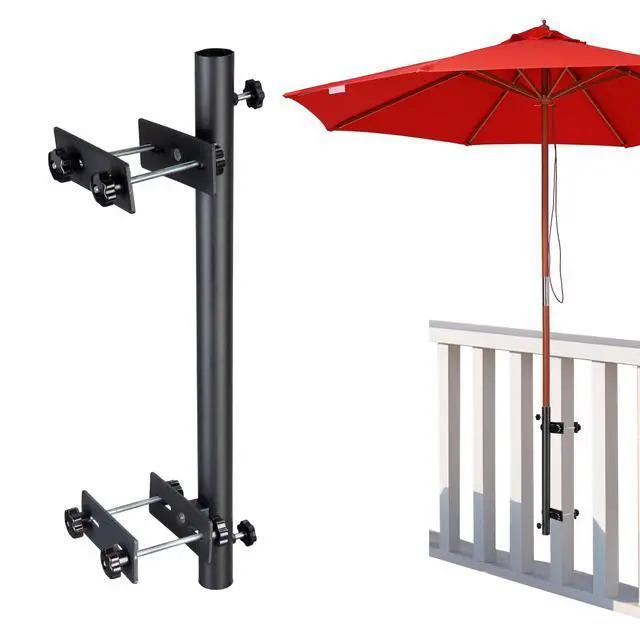 Alt view image 3 of 7 - Yescom 9' Solid Wood Patio Umbrella with Heavy Duty Deck No-Drill Mount Kit Bracket & Pulley System for Backyard BBQ Gathering, Classic Red