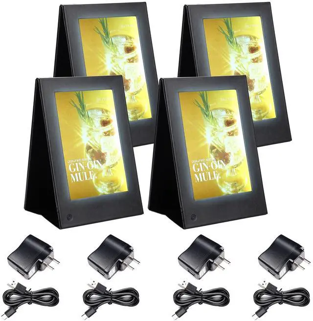 Main image of WeChef LED Backlit Menu Holder Cover Table Tent 4 Pack Fits A5 Size 6.3"x9.4"