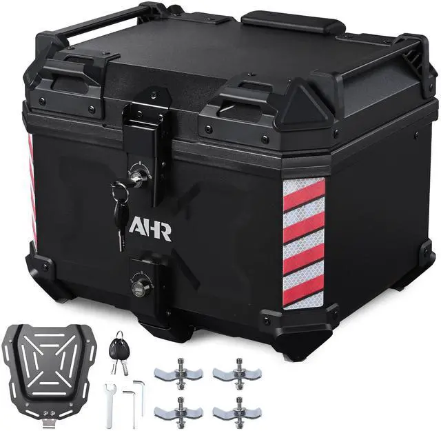Main image of AHR 45L Motorcycle Cargo Box w/ Quick Release Base Motorcycle Tail Box Corner Guards Carry Handles for Touring Daily Commute ABS w/ Black Coating