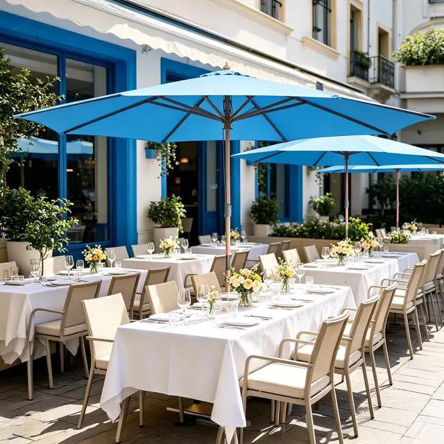 Alt view image 7 of 7 - Yescom 13FT Large Outdoor Patio Umbrella Beech Wood 8 Pole for Wedding Event Party Yard Garden Deck Cafe Table Pool Blue