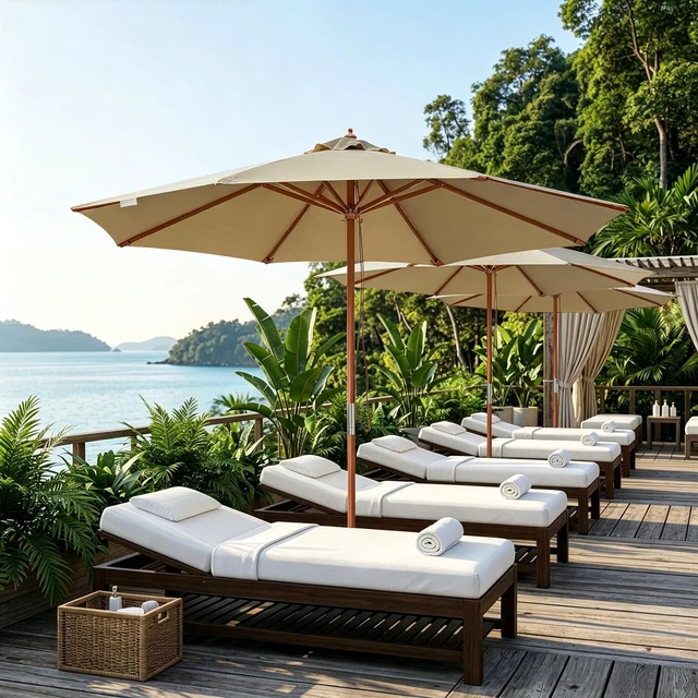 Main image of Yescom 9FT Wooden Patio Umbrella UV30+ for Beach Pool Wedding Party Table Market Garden Yard Hotel Deck Cafe Tan