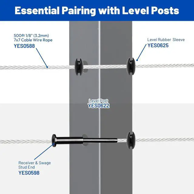Alt view image 7 of 7 - Yescom 36" Cable Railing Post x8 Complete Set with 1/8" Silver Cable Wire Hardware Installation Tools for 25-35ft Horizontal Deck Railing