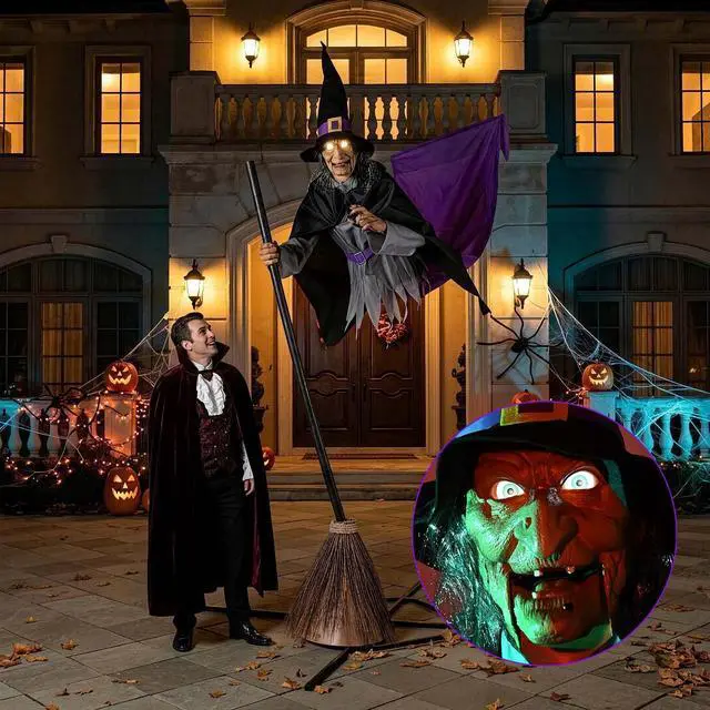 Main image of Yescom 9Ft Animatronics Flying Witch Hovering Broom Animated Halloween Outdoor Decoration Motion Activated AC 110-240V 2026 Party Outdoor Decor