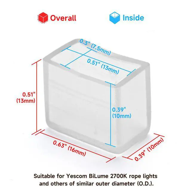 Alt view image 4 of 6 - Yescom 20-Pack 1/2-in x 5/16-in x 3/8-in Clear Silicone Neon Rope Light End Caps for BiLume 2700K