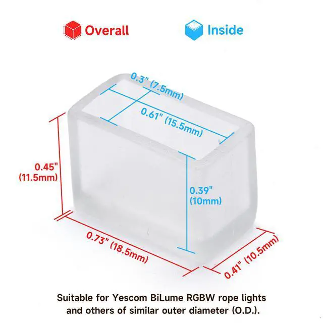 Alt view image 4 of 6 - Yescom 20-Pack 5/8-in x 5/16-in x 3/8-in Clear Silicone Neon Rope Light End Caps for BiLume RGBW