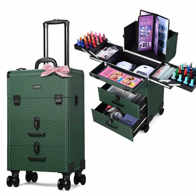 Main image of Byootique Rolling Nail Cosmetology Case 2 Drawer Swatch Cover for Nail Tech
