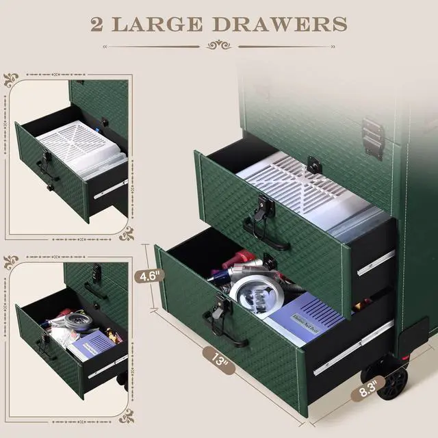 Alt view image 3 of 7 - Byootique Rolling Nail Cosmetology Case 2 Drawer Swatch Cover for Nail Tech