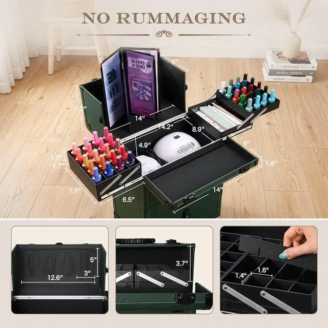 Alt view image 5 of 7 - Byootique Rolling Nail Cosmetology Case 2 Drawer Swatch Cover for Nail Tech
