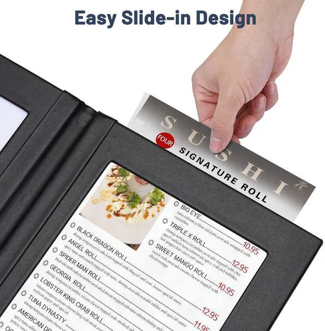 Alt view image 4 of 7 - WeChef LED Backlit Menu Holder Cover Folding Double Panel Fits A5 Size 5.8"x8.3"