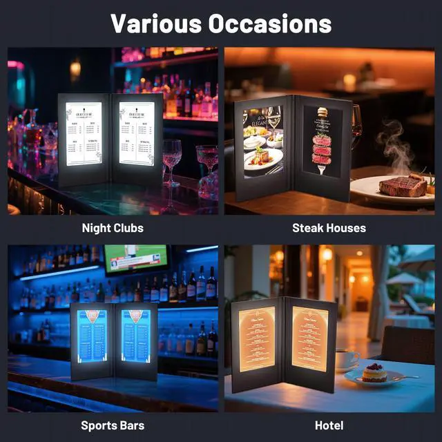 Alt view image 6 of 7 - WeChef LED Backlit Menu Holder Cover Folding Double Panel Fits A5 Size 5.8"x8.3"