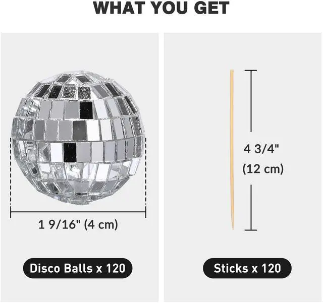 Alt view image 7 of 7 - Yescom 120 Pcs Mini Disco Ball Set 1.6" Small Reflective Mirror for 70s Party Dance Décor Ornaments Bulk Silver