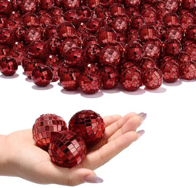 Main image of Yescom 120 Pcs Mini Disco Ball Set 1.6" Small Reflective Mirror for 70s Party Dance Décor Ornaments Bulk Red