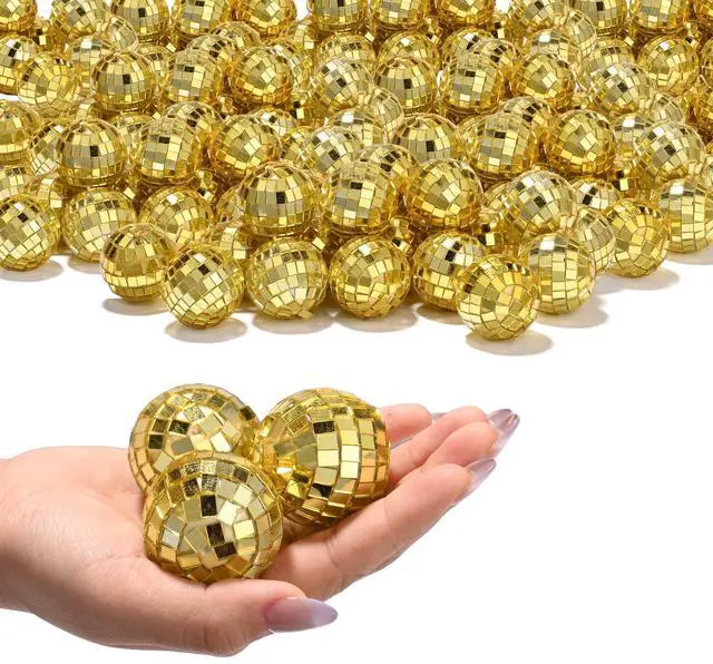 Main image of Yescom 120 Pcs Mini Disco Ball Set 1.6" Small Reflective Mirror for 70s Party Dance Décor Ornaments Bulk Gold