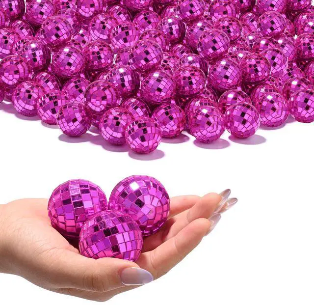 Main image of Yescom 120 Pcs Mini Disco Ball Set 1.6" Small Reflective Mirror for 70s Party Dance Décor Ornaments Bulk Rose Red