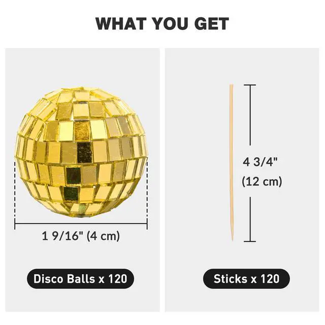 Alt view image 7 of 7 - Yescom 120 Pcs Mini Disco Ball Set 1.6" Small Reflective Mirror for 70s Party Dance Décor Ornaments Bulk Gold