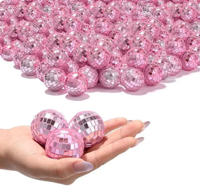Main image of Yescom 120 Pcs Mini Disco Ball Set 1.6" Small Reflective Mirror for 70s Party Dance Décor Ornaments Bulk Pink