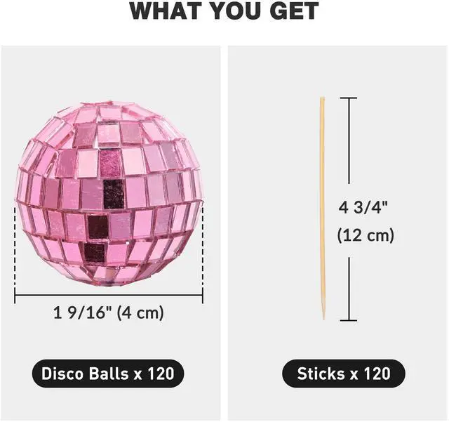 Alt view image 6 of 7 - Yescom 120 Pcs Mini Disco Ball Set 1.6" Small Reflective Mirror for 70s Party Dance Décor Ornaments Bulk Pink