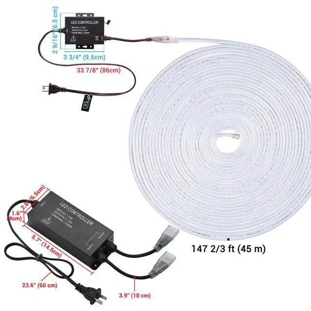 Alt view image 6 of 7 - Yescom BiLume 2700K Warm White 150ft x2 Dual Control IP65 Outdoor LED Neon Rope Light Set 110-120V AC plug-and-play