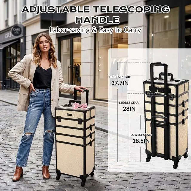 Alt view image 6 of 7 - Byootique Rolling Makeup Train Case on Wheels 4in1 Cosmetology Art Deco Pastel